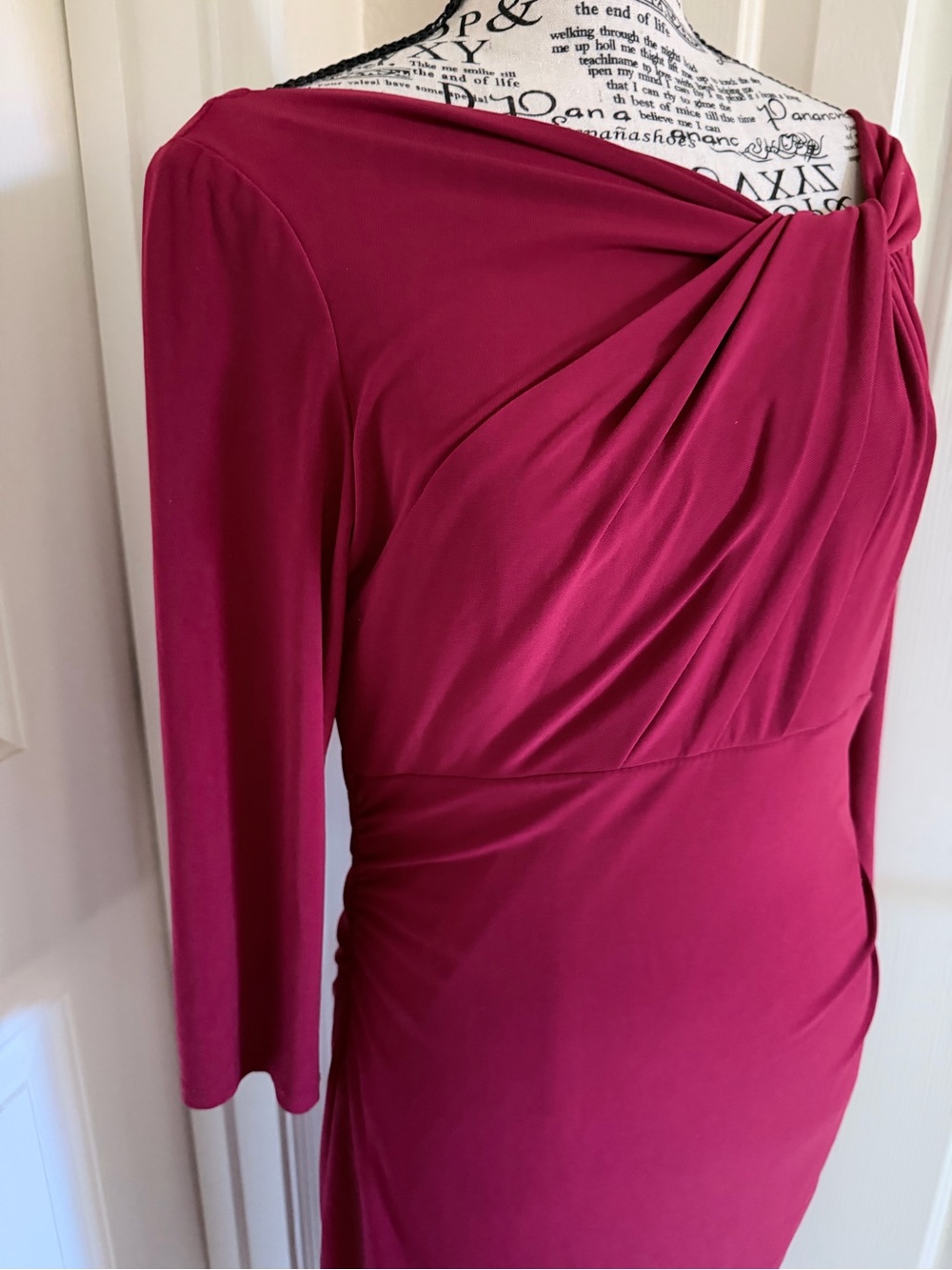 Evan Picone Long-Sleeve Twist-Neck Dress in Berry